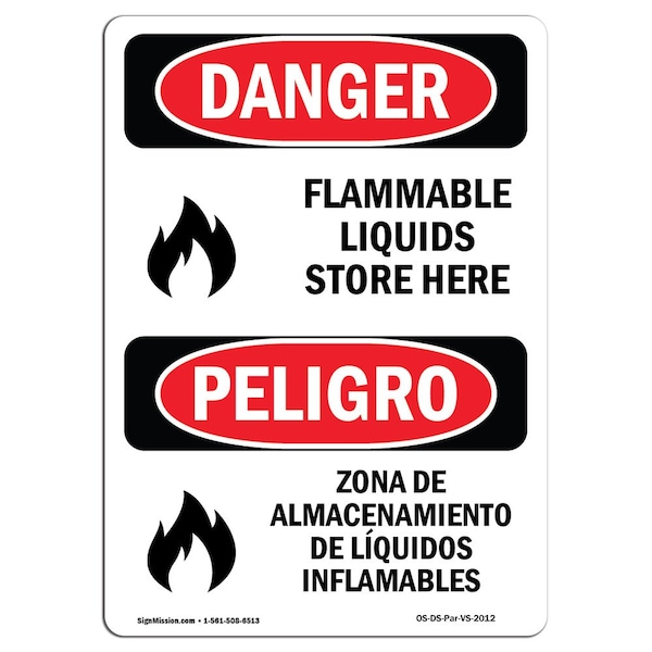 Safety Sign, OSHA, 24" Height, Rigid Plastic, Flammable Liquids Stored Here, Spanish